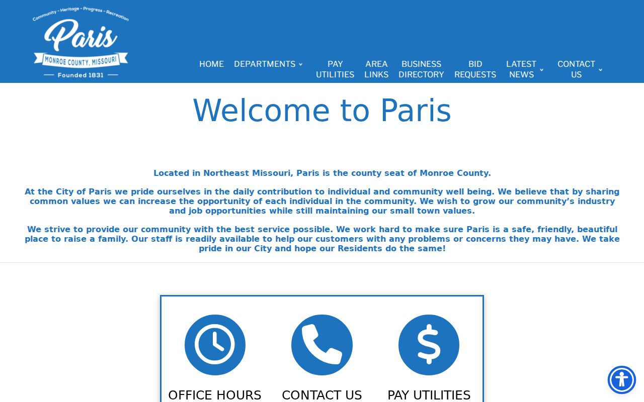Paris Missouri City Hall official website