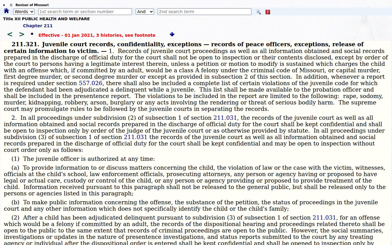 Missouri juvenile court record confidentiality statute