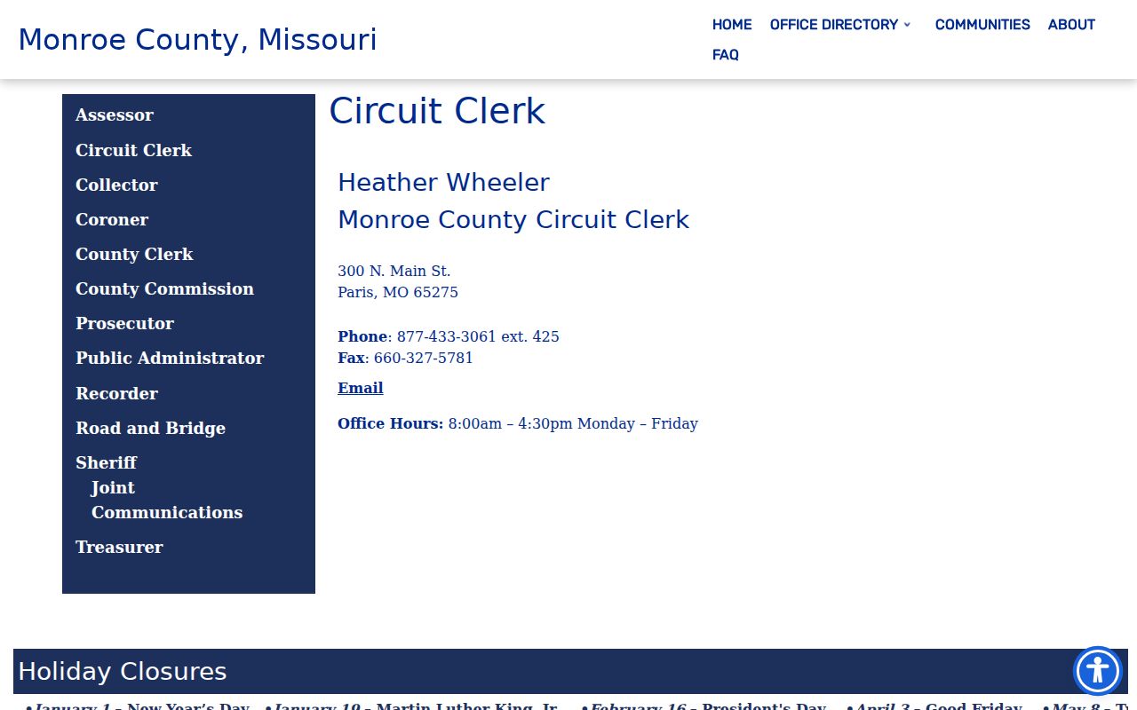 Monroe County Circuit Clerk public records contact page