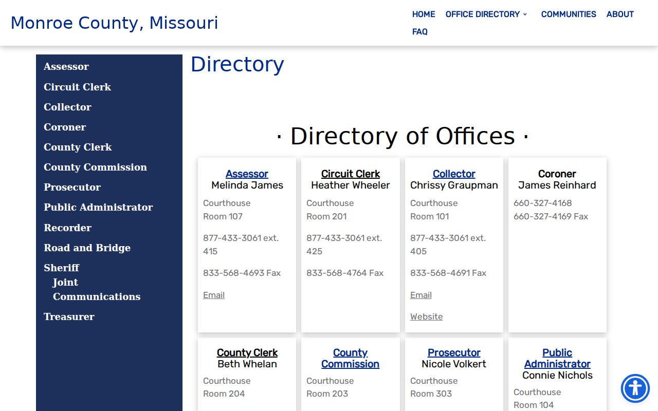 Monroe County courthouse directory for warrant record contacts